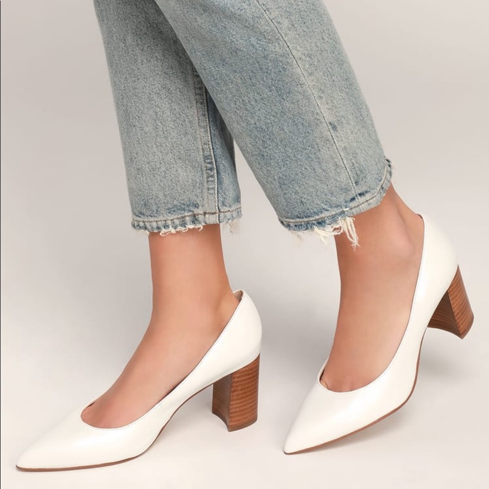 Marc Fisher Claire White Pointed Toe Block Heel